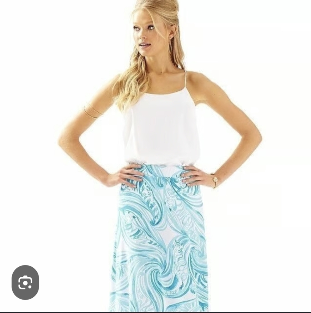 Lilly Pulitzer Aqua and White Swirl Maxi Skirt